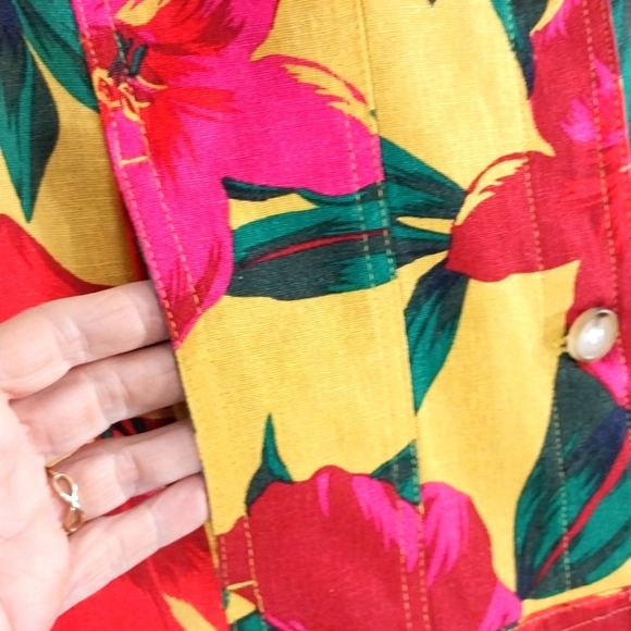 Jones New York Jacket Floral Vibrant Linen Blend  Sz M - Picture 5 of 7